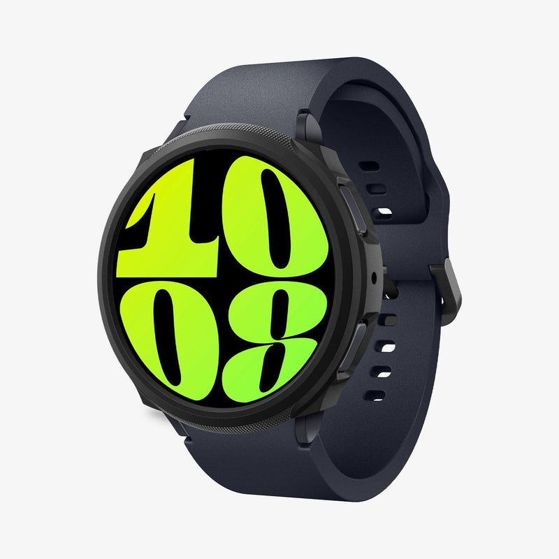 ACS06392 - Galaxy Watch 6 (44mm) Case Liquid Air in matte black showing the front and partial inside of band