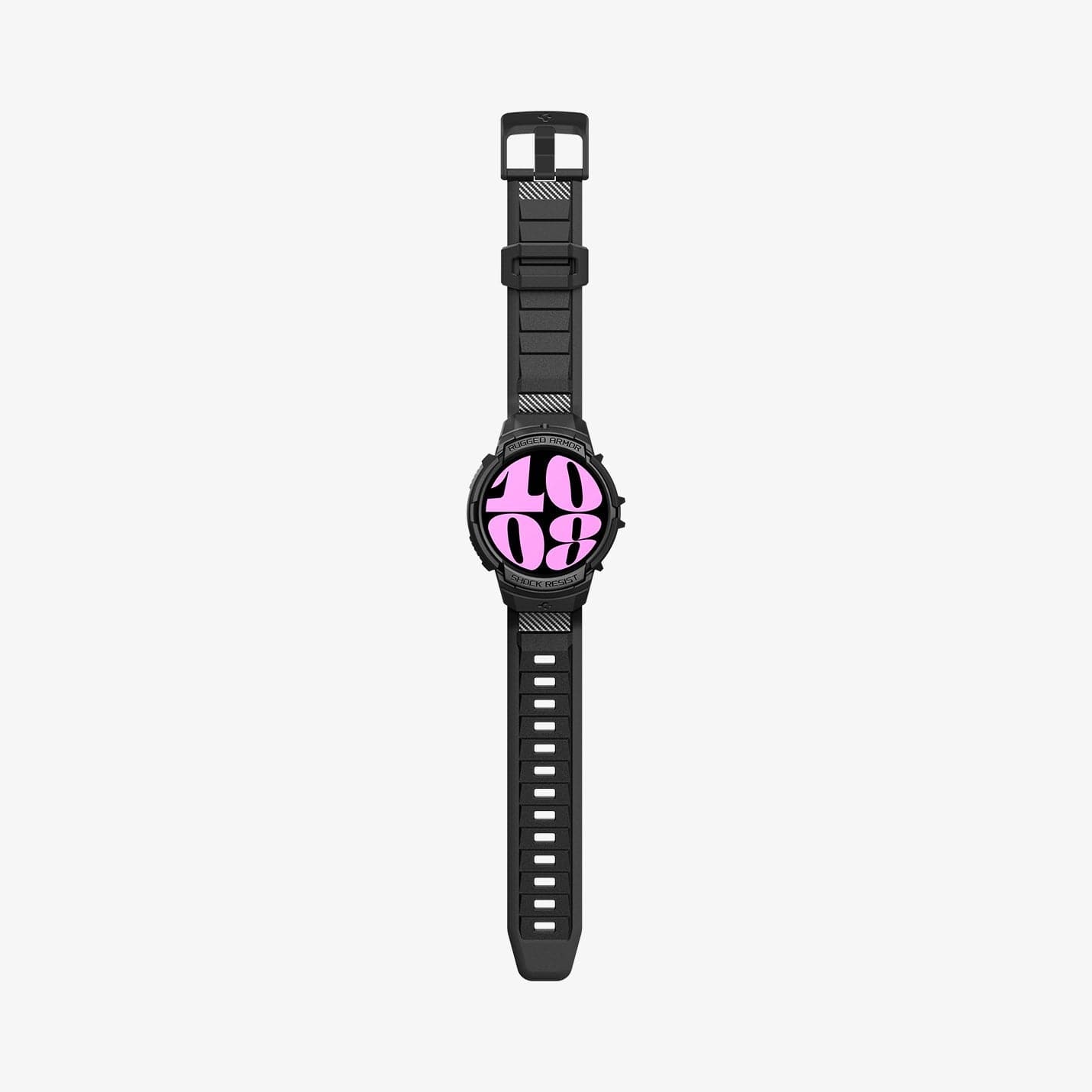 ACS06501 - Galaxy Watch 6 (40mm) Case Rugged Armor Pro in black showing the front with watch band laid out flat
