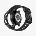 ACS06496 - Galaxy Watch 6 (44mm) Case Rugged Armor Pro in black showing the back with watch face hovering behind the band