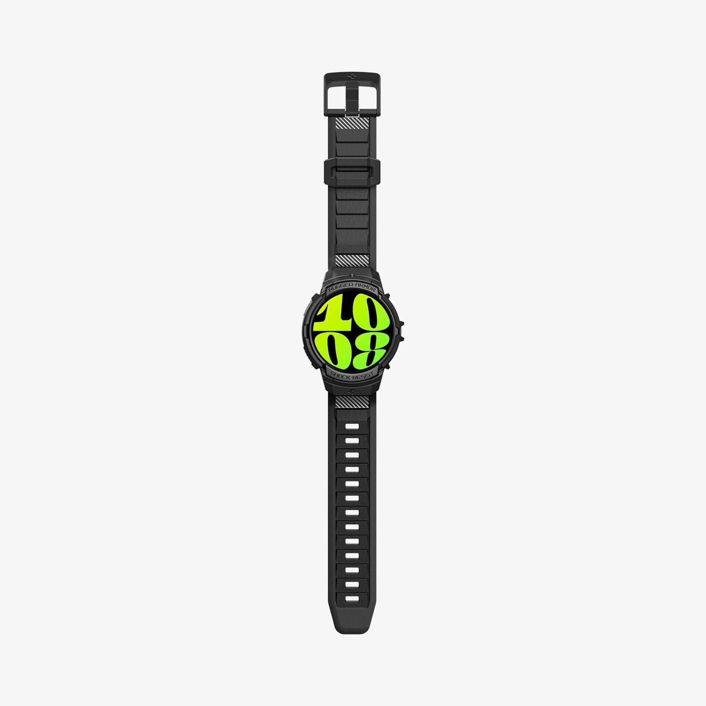 ACS06496 - Galaxy Watch 6 (44mm) Case Rugged Armor Pro in black showing the front with watch band laid out flat