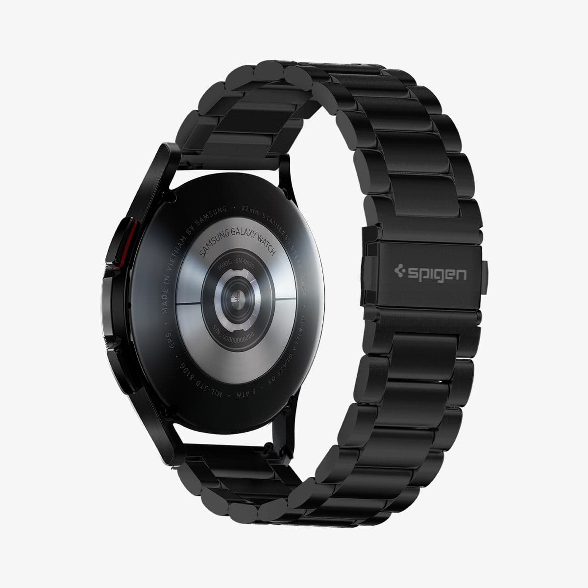 600WB24980 - Galaxy Watch Band (20mm) Modern Fit in black showing the back and inside of band