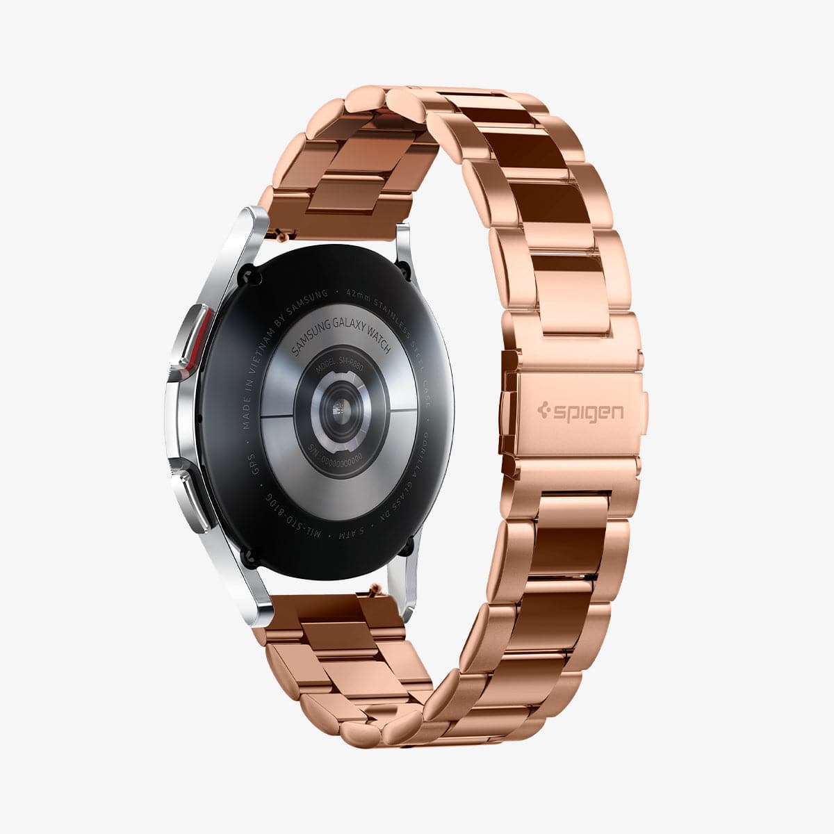 600WB24982 - Galaxy Watch Band (20mm) Modern Fit in rose gold showing the back and inside of band