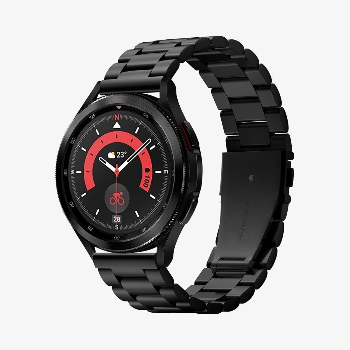 600WB24983 - Galaxy Watch Band (22mm) Modern Fit in black showing the front and inside of band