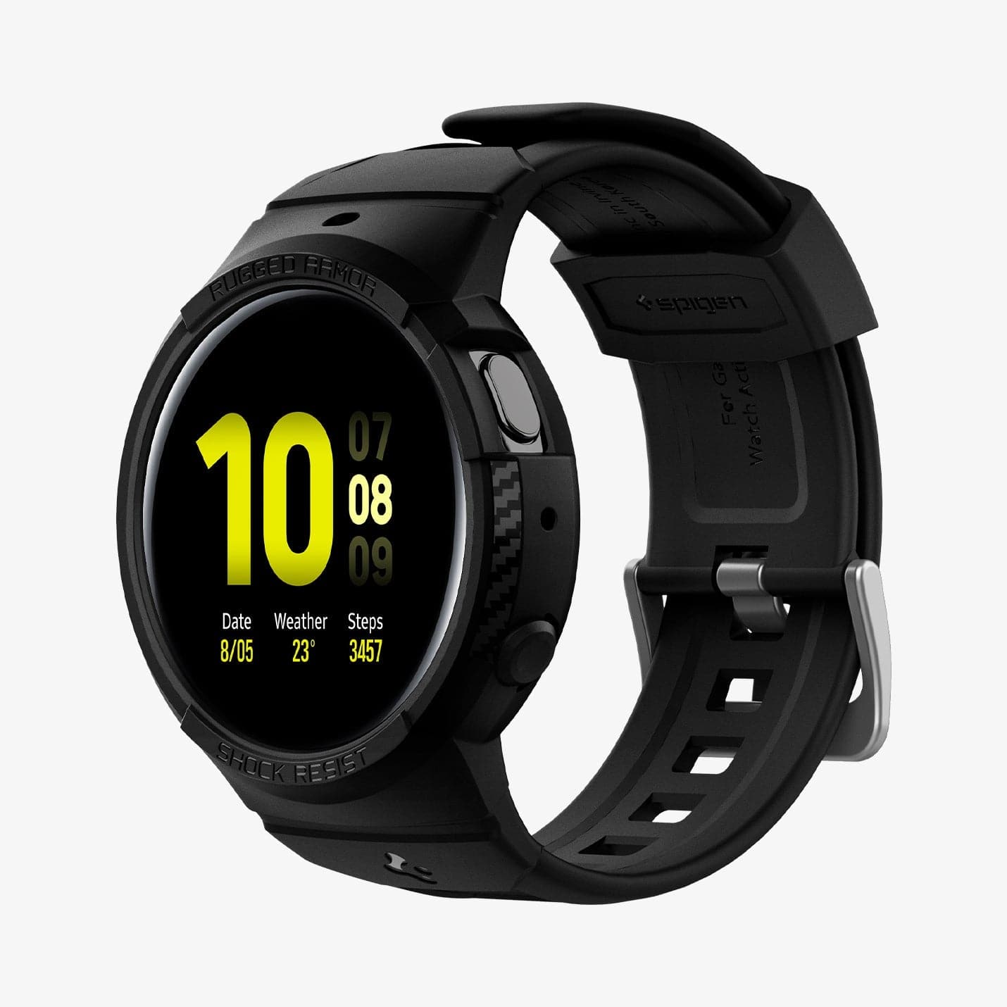 ACS02066 - Galaxy Watch Active 2 (44mm) Case Rugged Armor Pro in black showing the front and inside of band