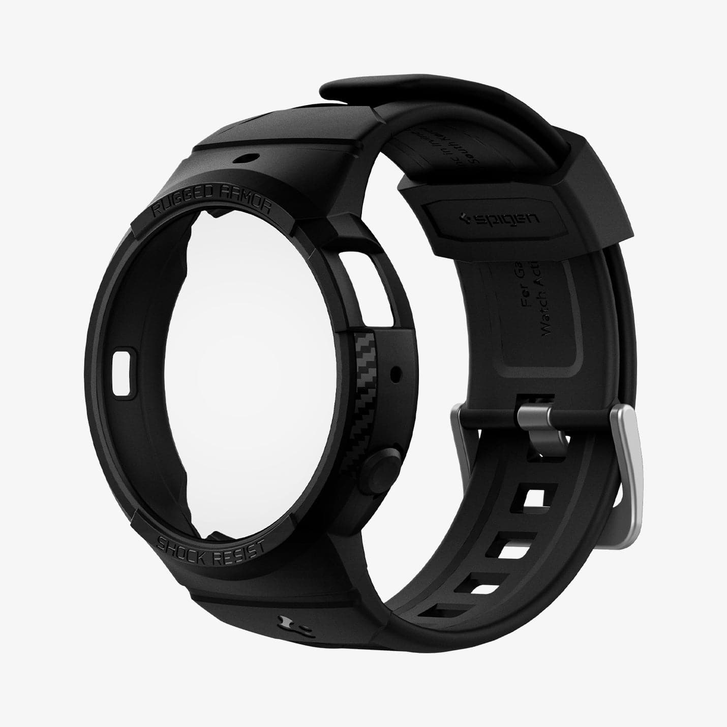 ACS02066 - Galaxy Watch Active 2 (44mm) Case Rugged Armor Pro in black showing the front and side with no watch face inside