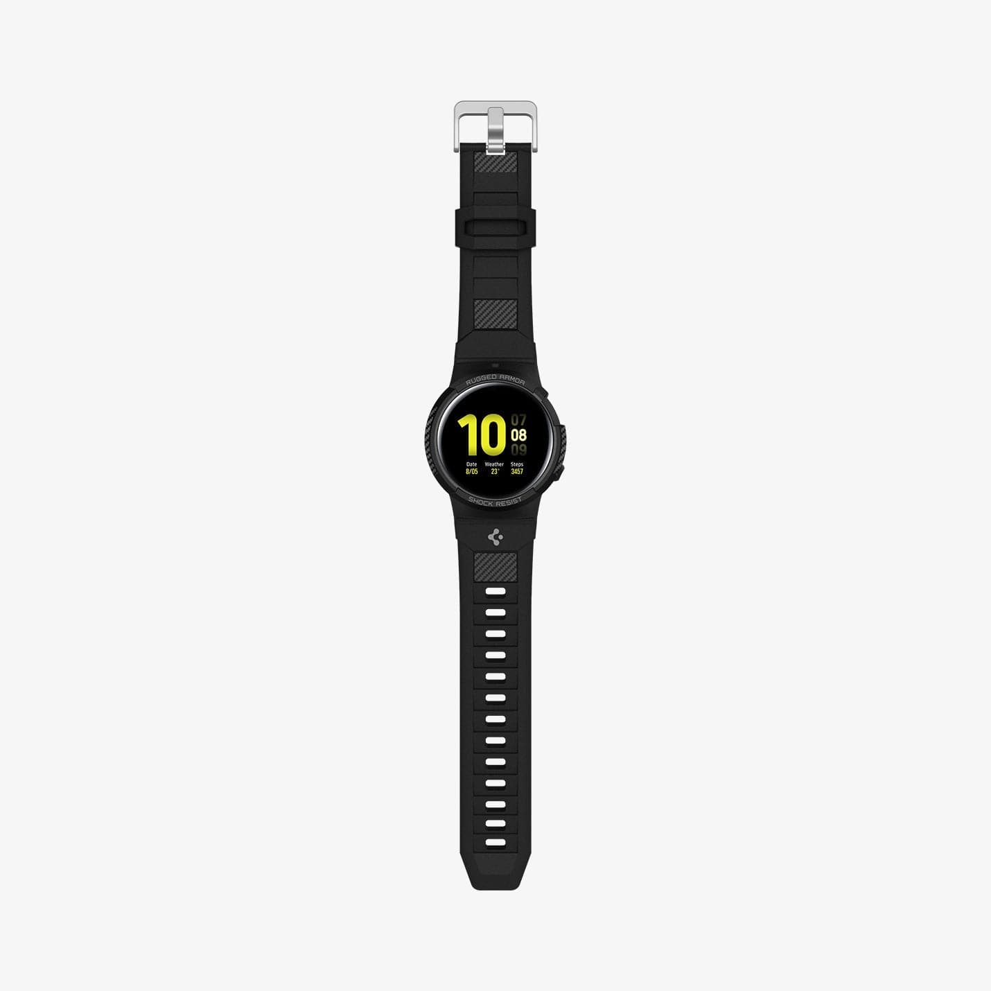 ACS02066 - Galaxy Watch Active 2 (44mm) Case Rugged Armor Pro in black showing the front with watch band laid out flat