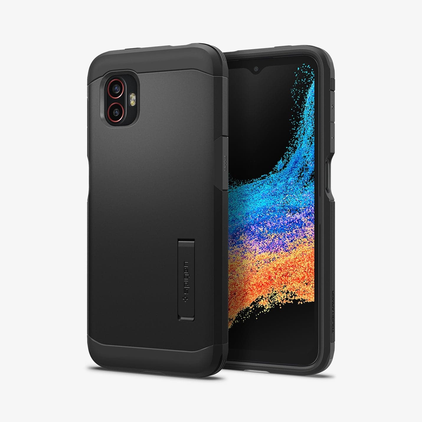 ACS04601 - Galaxy XCover 6 Pro Tough Armor Case in black showing the back and front