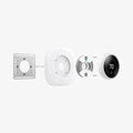AHP03710 - Google Nest Learning Thermostat 3G Wall Plate in white showing the multiple parts of wall plate hovering behind the google nest