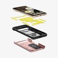 ACS04730 - Pixel 7 Pro Case Tough Armor in rose gold showing the hard pc, flexible tpu, impact foam and device
