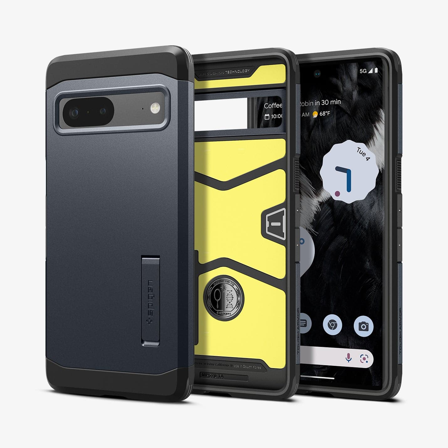 ACS04702 - Pixel 7 Case Tough Armor in metal slate showing the back, inside and front