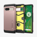 ACS04703 - Pixel 7 Case Tough Armor in rose gold showing the back, inside and front