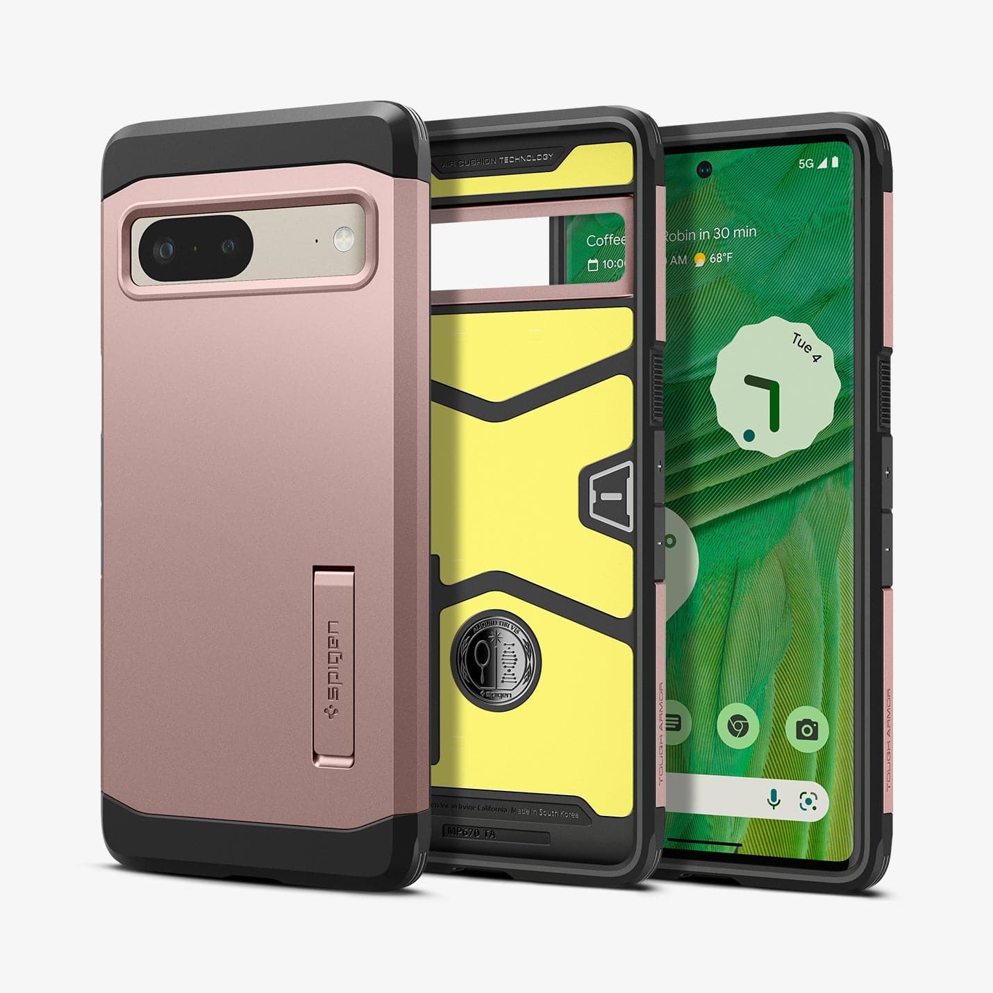 ACS04703 - Pixel 7 Case Tough Armor in rose gold showing the back, inside and front