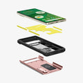 ACS04703 - Pixel 7 Case Tough Armor in rose gold showing the hard pc, flexible tpu, impact foam, and device