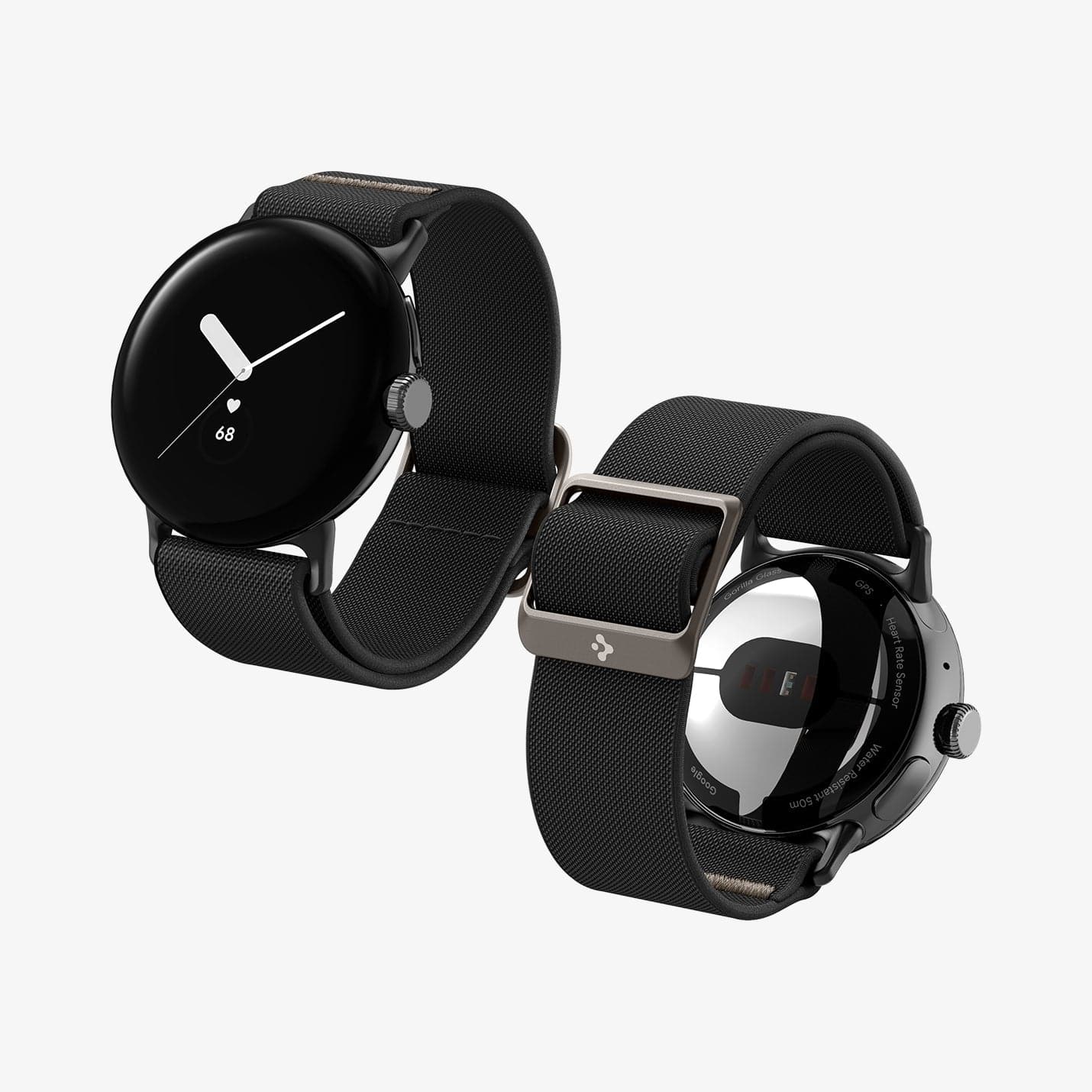AMP06348 - Pixel Watch Series Case Lite Fit in black showing the front, back and sides