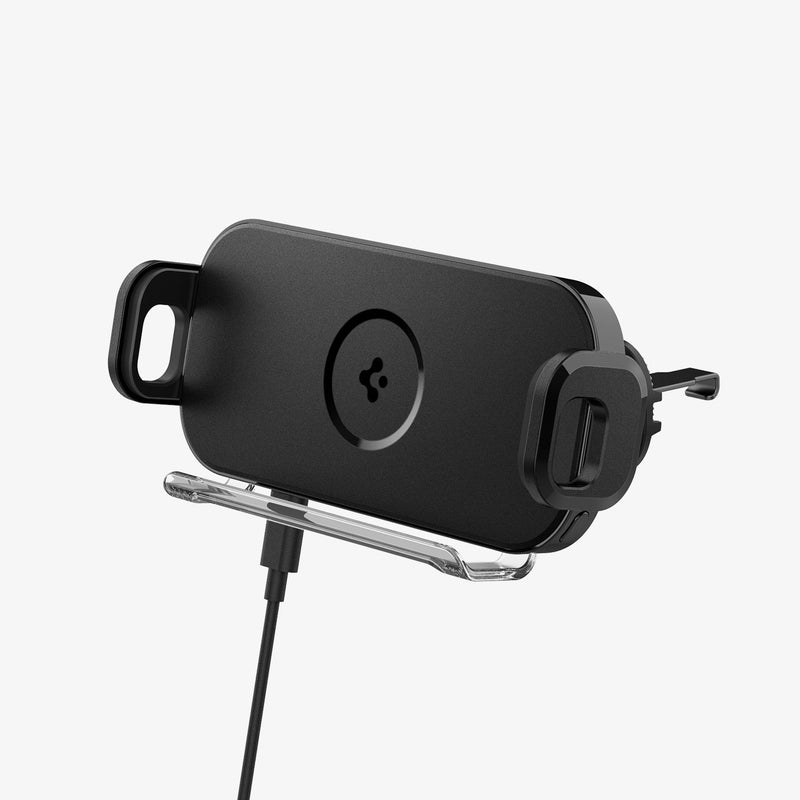 ACP04279 - GTS12W OneTap Wireless Galaxy Fold Car Mount Airvent in black showing the front with cable plugged in and mount closed
