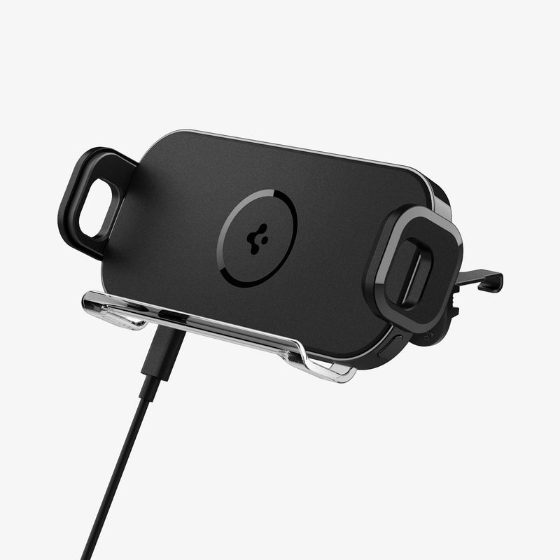 ACP04279 - GTS12W OneTap Wireless Galaxy Fold Car Mount Airvent in black showing the front, side and charging cable inserted