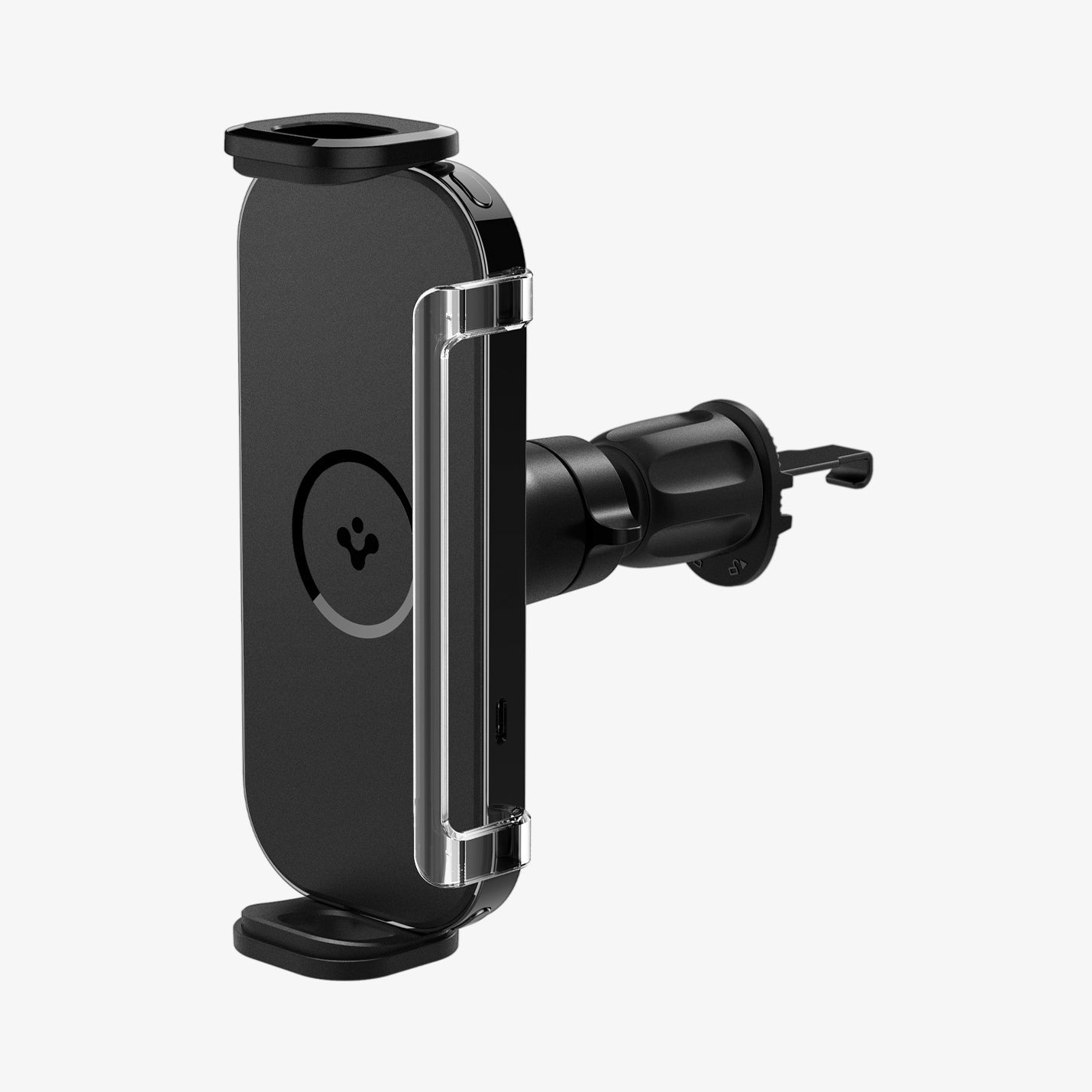 ACP04279 - GTS12W OneTap Wireless Galaxy Fold Car Mount Airvent in black showing the front, bottom and partial back with mount vertical
