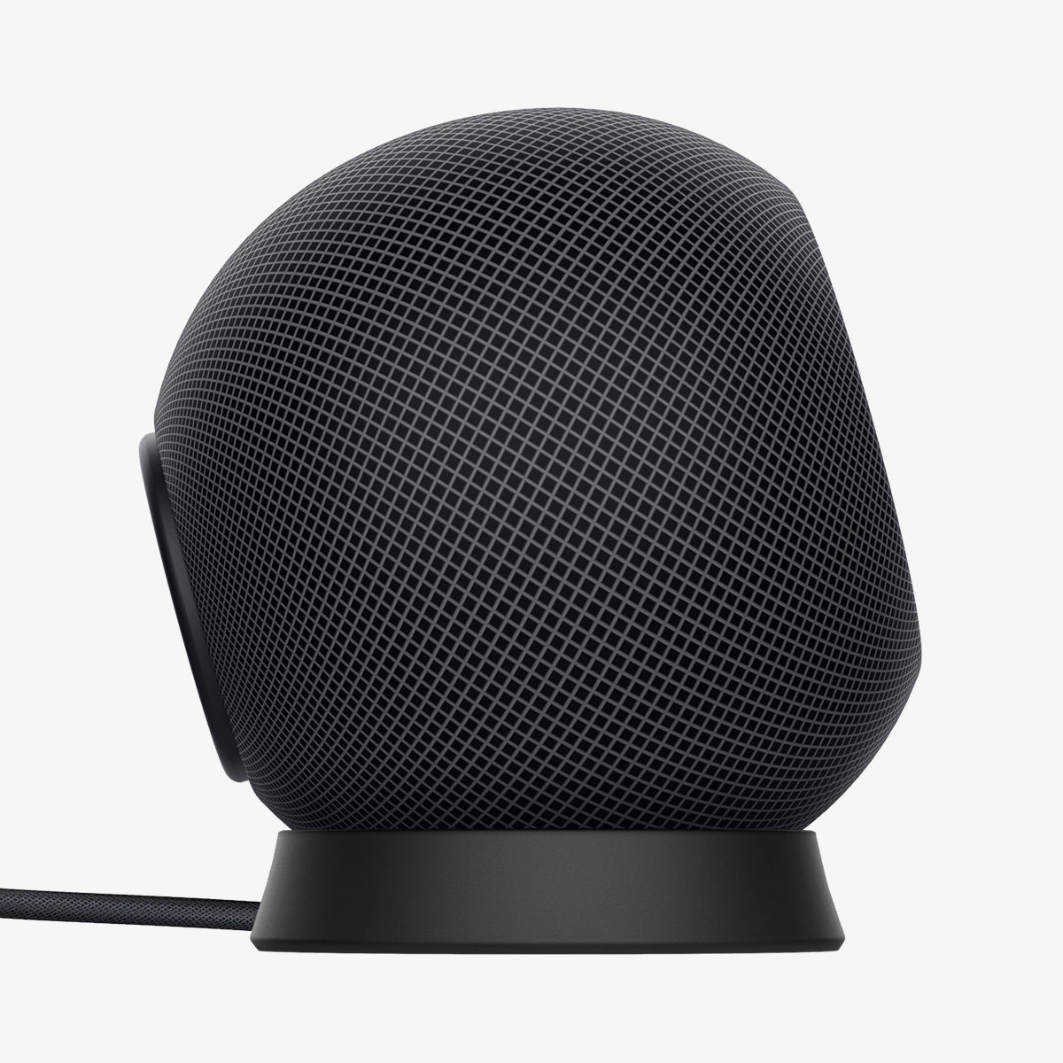 AMP02781 - Apple HomePod Mini Stand Silicone Fit in black showing the side with homepod on top