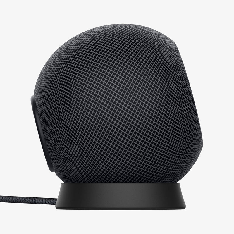 AMP02781 - Apple HomePod Mini Stand Silicone Fit in black showing the side with homepod on top