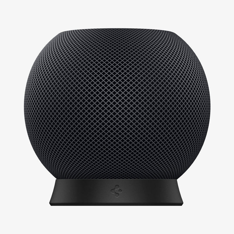 AMP02781 - Apple HomePod Mini Stand Silicone Fit in black showing the front with homepod on top