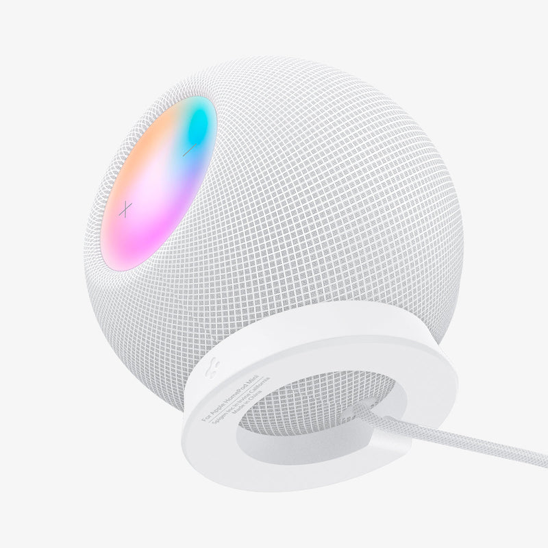 AMP02816 - Apple HomePod Mini Stand Silicone Fit in white showing the front and bottom with homepod on top