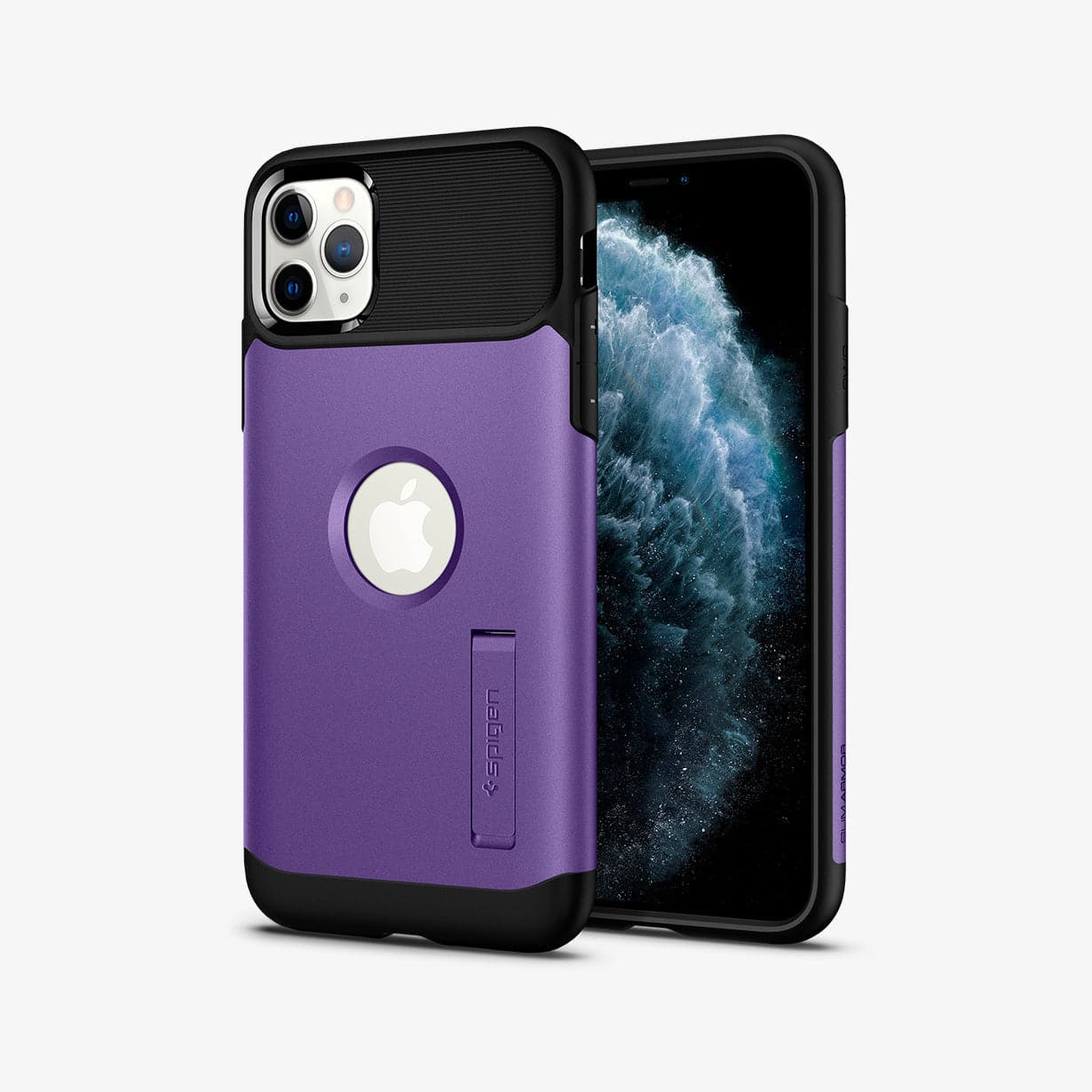 077CS27110 - iPhone 11 Pro Case Slim Armor in purple showing the back and front