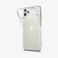 075CS27131 - iPhone 11 Pro Max Case Liquid Crystal Glitter in crystal quartz showing the back with case bending away from device