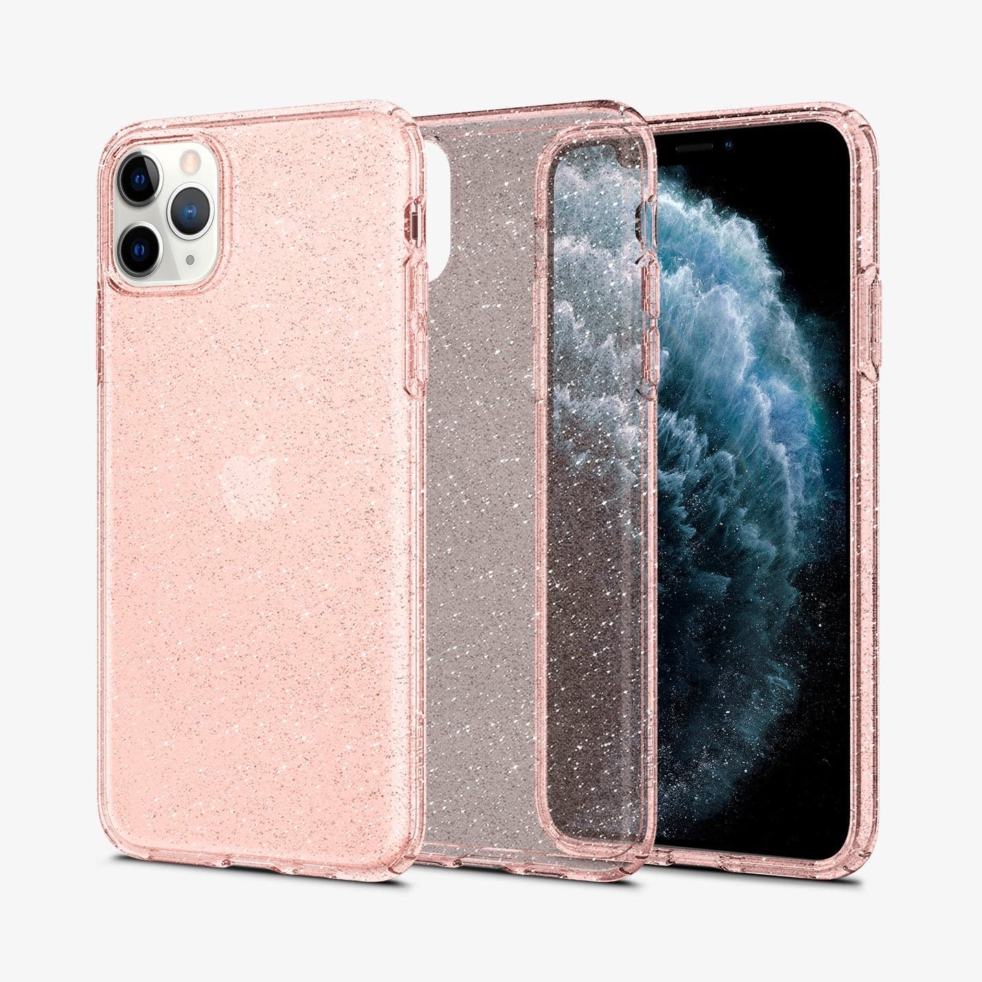 077CS27230 - iPhone 11 Pro Case Liquid Crystal Glitter in rose quartz showing the back, inside and front