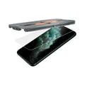 063GL25358 - iPhone 11 Pro Screen Protector GLAS.tR EZ Fit showing the ez fit tray and screen protector being installed onto the device