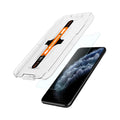 063GL25358 - iPhone 11 Pro Screen Protector GLAS.tR EZ Fit showing the ez fit tray and screen protector hovering in front of device