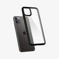 075CS27136 - iPhone 11 Pro Max Case Ultra Hybrid in matte black showing the back with case hovering away from device