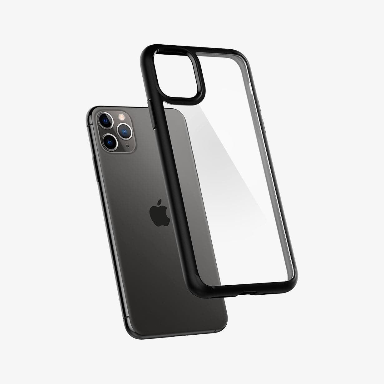 075CS27136 - iPhone 11 Pro Max Case Ultra Hybrid in matte black showing the back with case hovering away from device