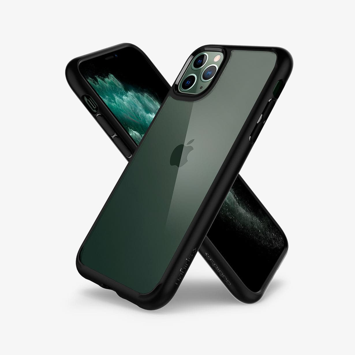 075CS27136 - iPhone 11 Pro Max Case Ultra Hybrid in matte black showing the back, front and sides