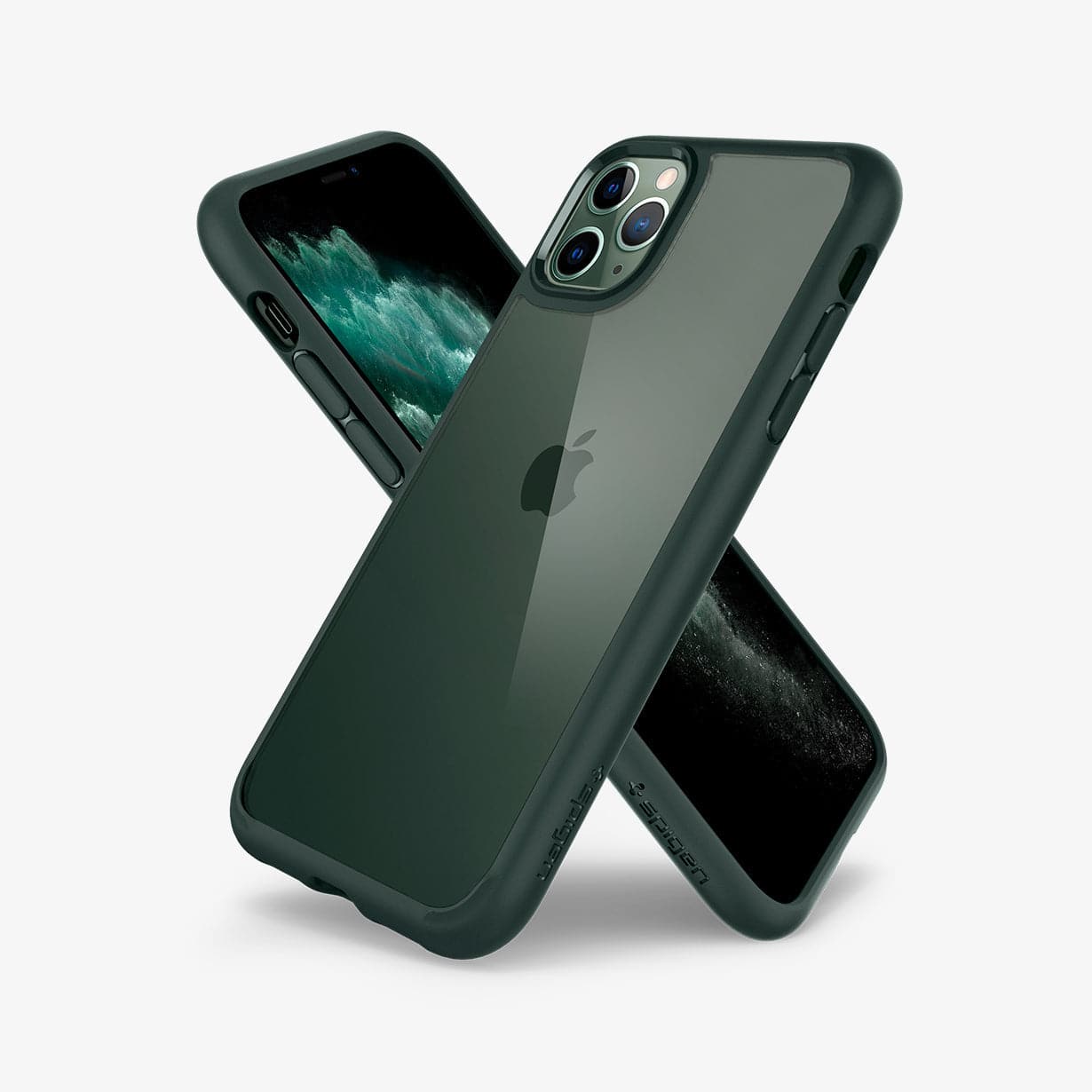ACS00411 - iPhone 11 Pro Max Case Ultra Hybrid in midnight green showing the back, front and sides