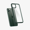 ACS00411 - iPhone 11 Pro Max Case Ultra Hybrid in midnight green showing the back with case hovering away from device