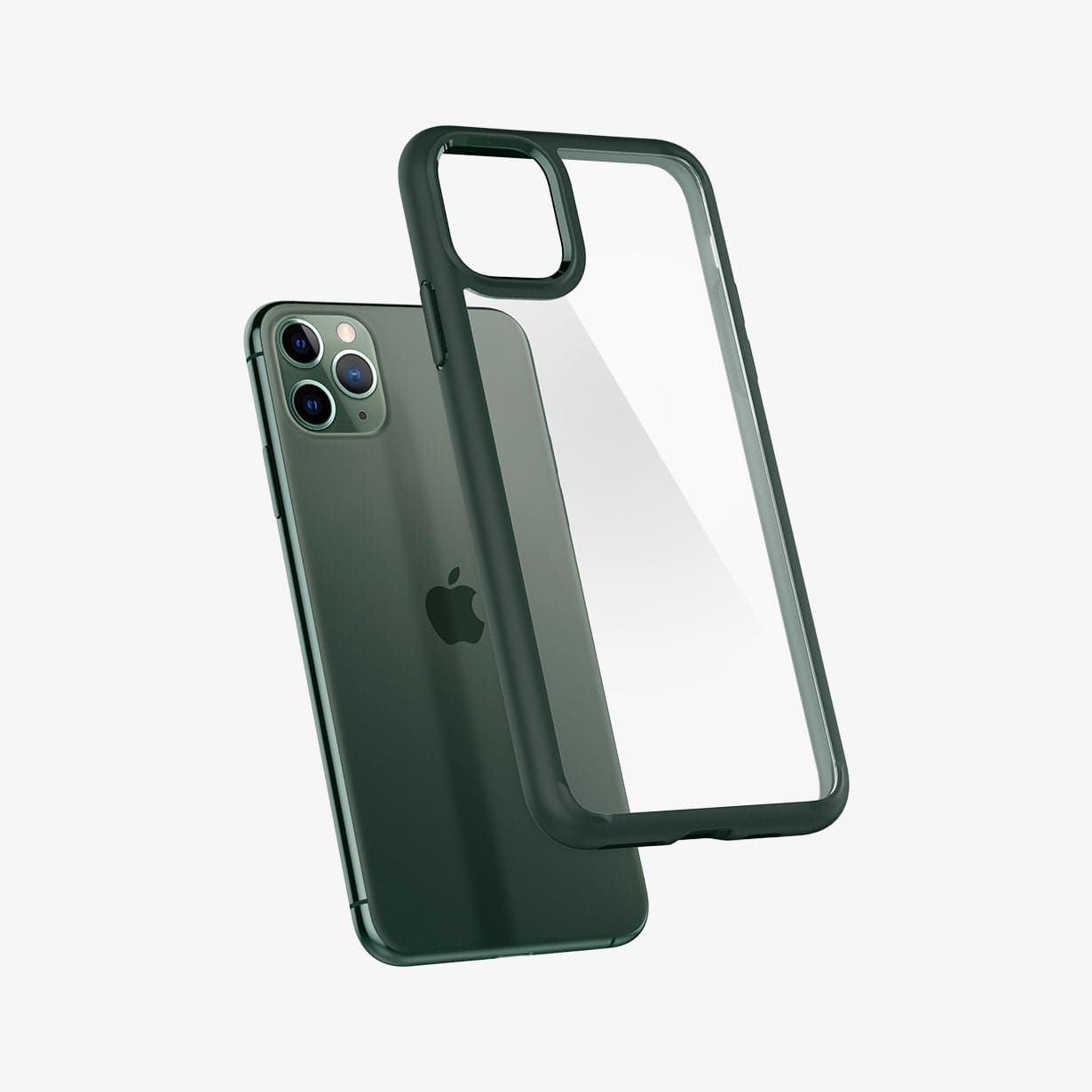 ACS00411 - iPhone 11 Pro Max Case Ultra Hybrid in midnight green showing the back with case hovering away from device