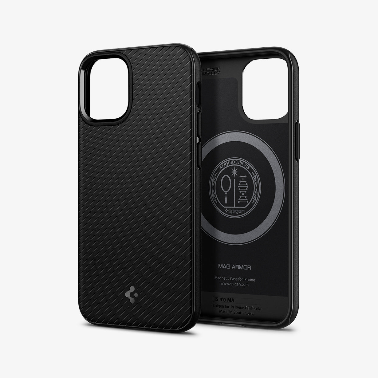 ACS01866 - iPhone 12 Mini Case MagArmor in black showing the back and inside with no device