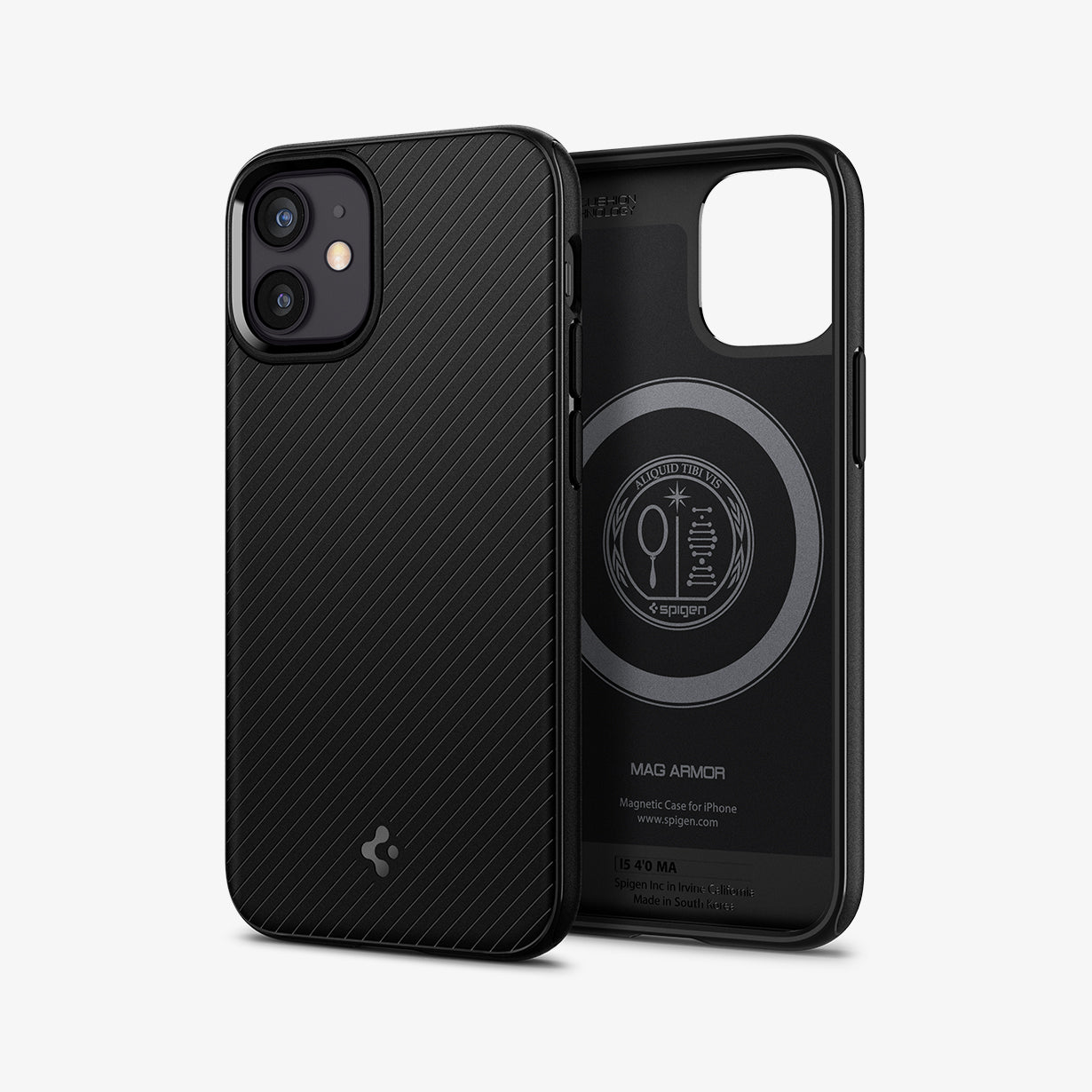 ACS01866 - iPhone 12 Mini Case MagArmor in black showing the back and inside of case
