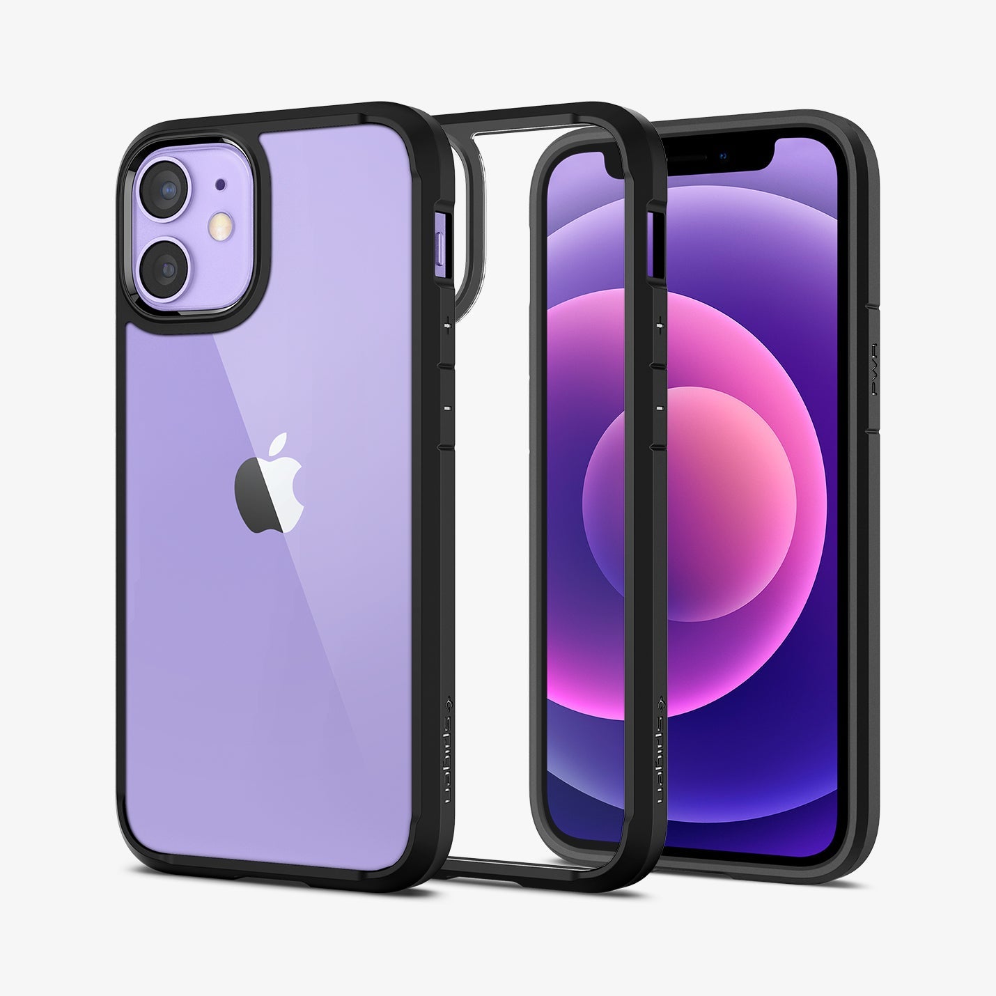 ACS01746 - iPhone 12 Mini Case Ultra Hybrid in matte black showing the back, inside and front