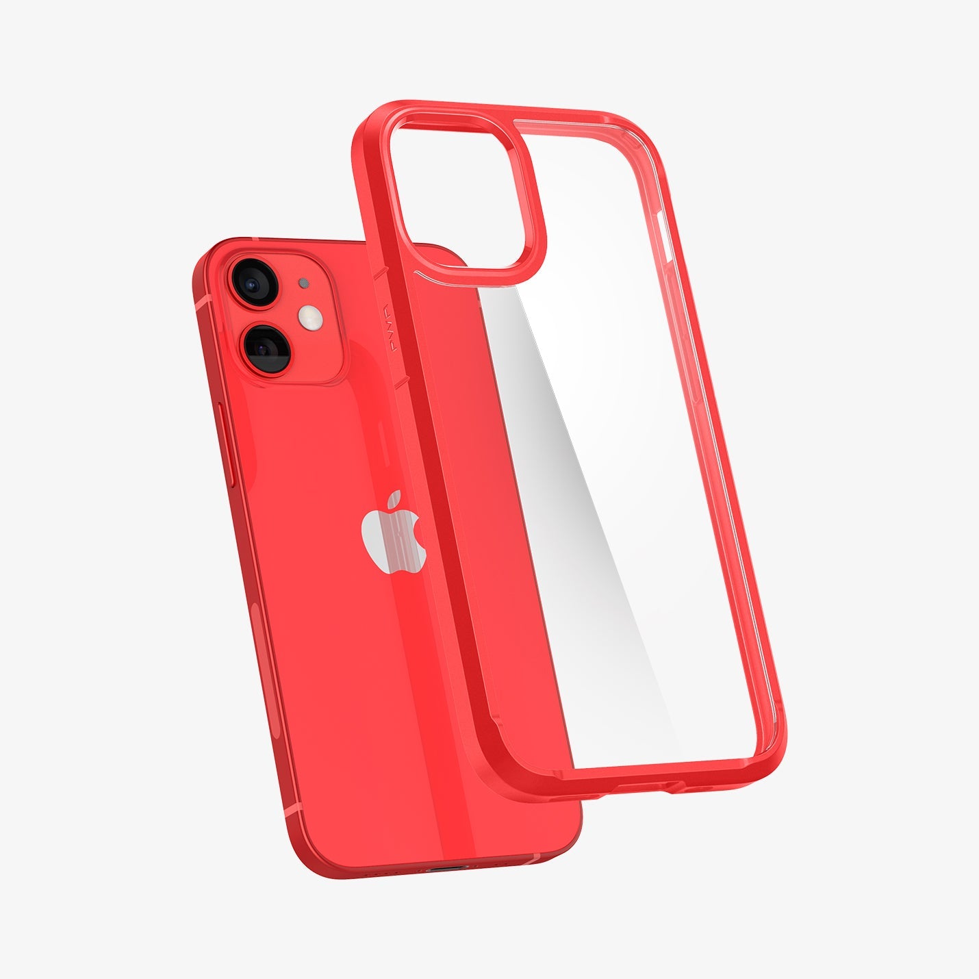 ACS01747 - iPhone 12 Mini Case Ultra Hybrid in red showing the back with case hovering away from device