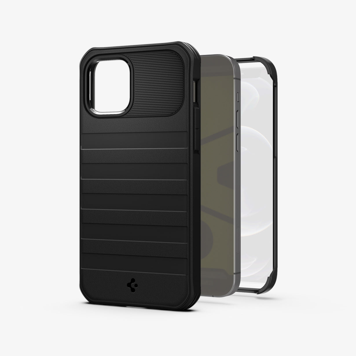 ACS02951 - iPhone 12 / iPhone 12 Pro Case Geo Armor 360 in black showing the back and partial side