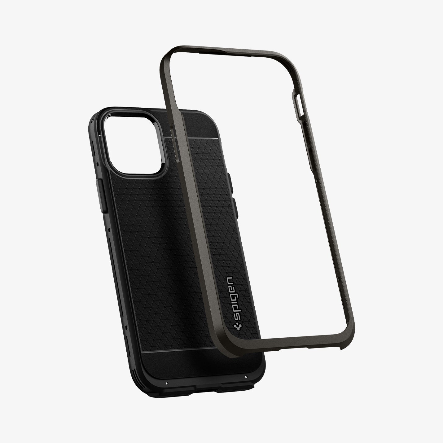 ACS01711 - iPhone 12 / iPhone 12 Pro Case Neo Hybrid in gunmetal showing the hard pc layer hovering away from soft tpu