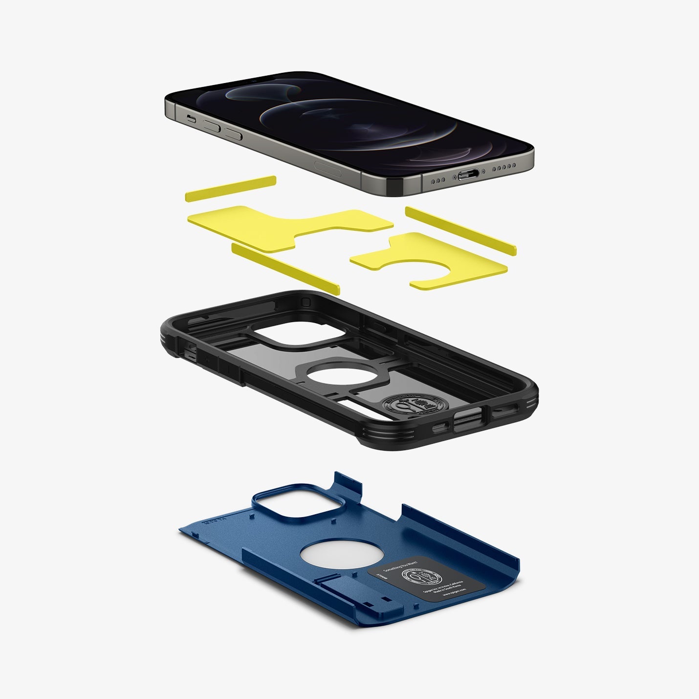 ACS02298 - iPhone 12 / iPhone 12 Pro Case Tough Armor in navy blue showing the hard pc, soft tpu, impact foam and device