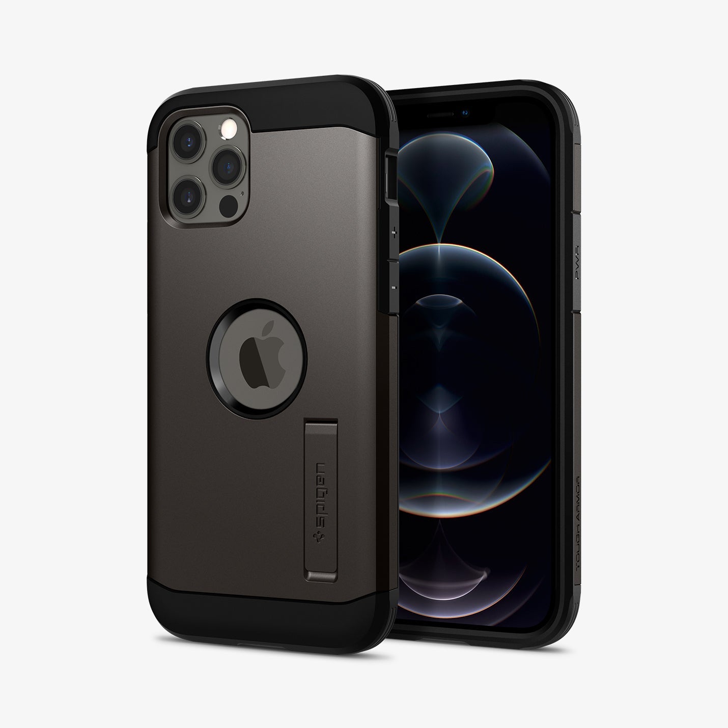 ACS01709 - iPhone 12 / iPhone 12 Pro Case Tough Armor in gunmetal showing the back and front