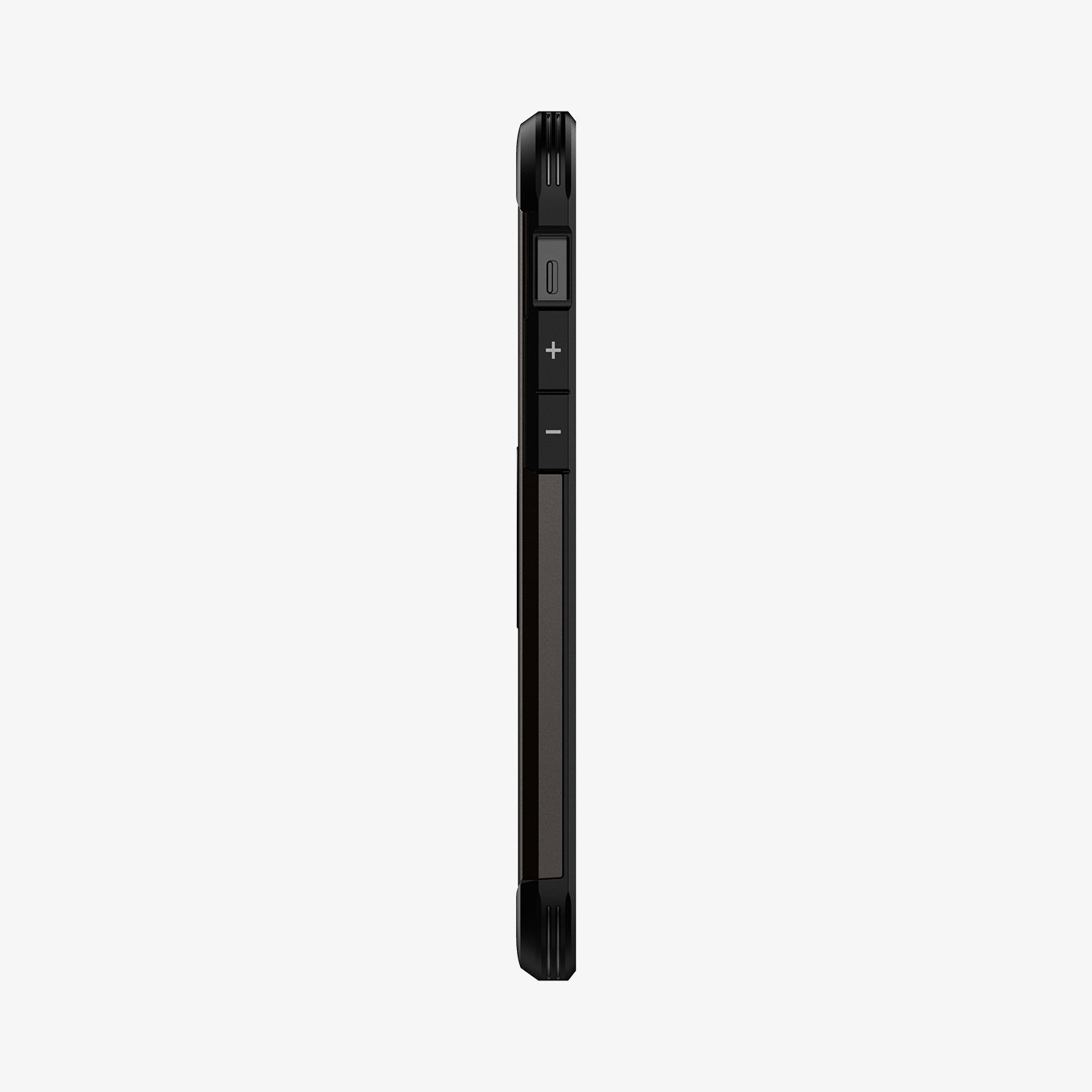 ACS01709 - iPhone 12 / iPhone 12 Pro Case Tough Armor in gunmetal showing the side with volume controls