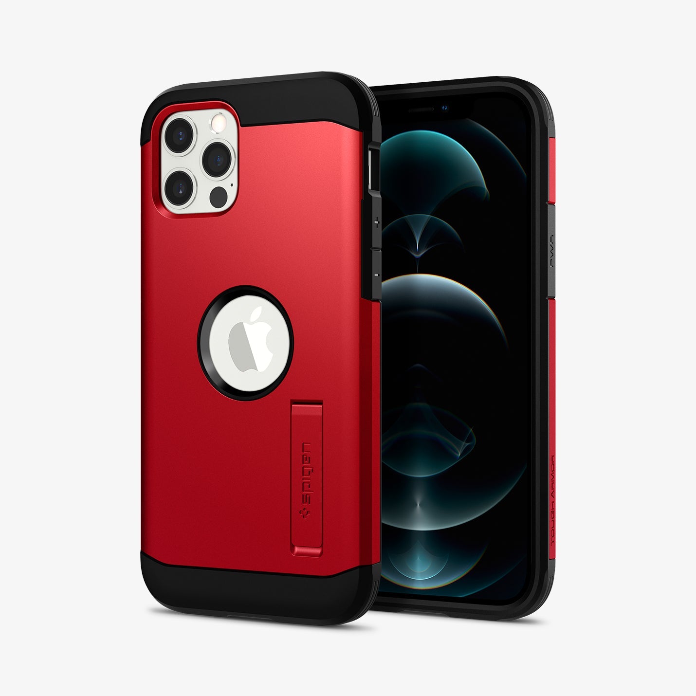 ACS02253 - iPhone 12 / iPhone 12 Pro Case Tough Armor in red showing the back and front