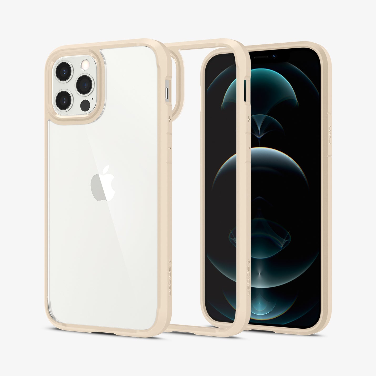 ACS02177 - iPhone 12 Pro / 12 Case Ultra Hybrid in sand beige showing the back, inside and front
