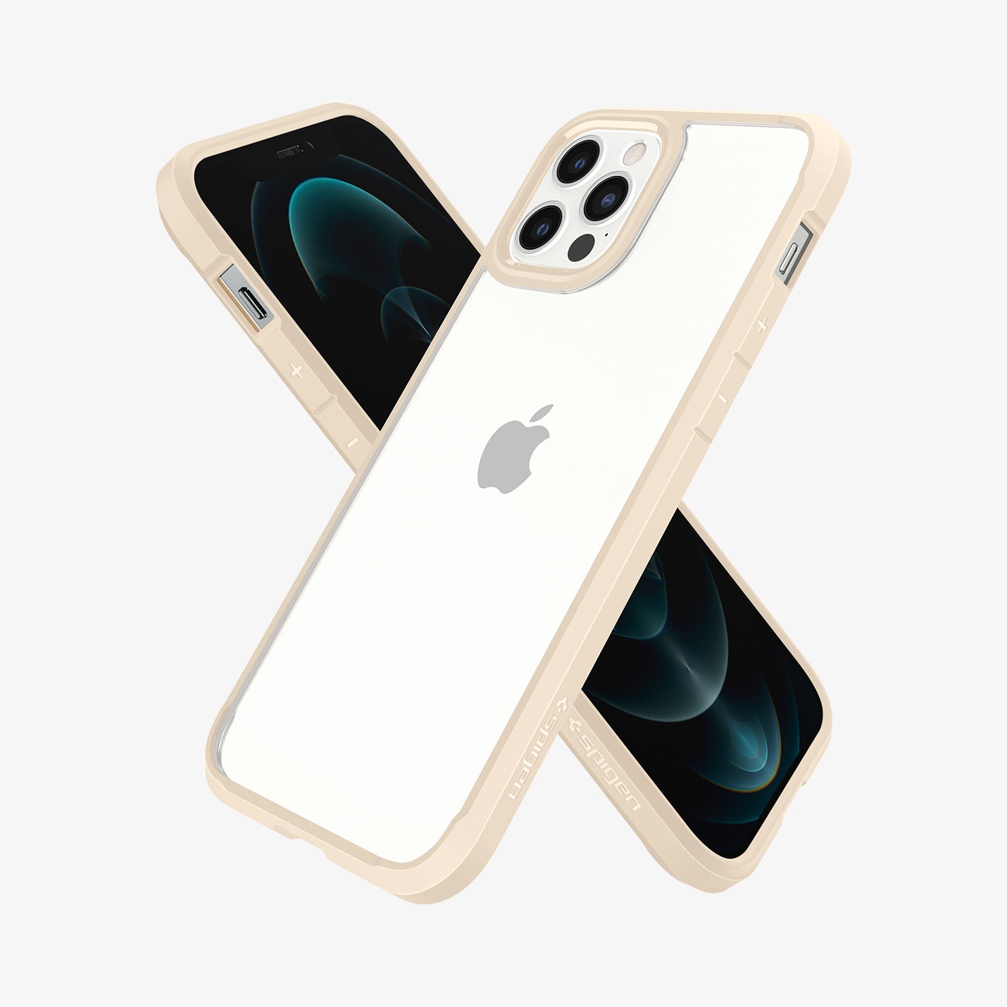 ACS02177 - iPhone 12 Pro / 12 Case Ultra Hybrid in sand beige showing the back, front and sides