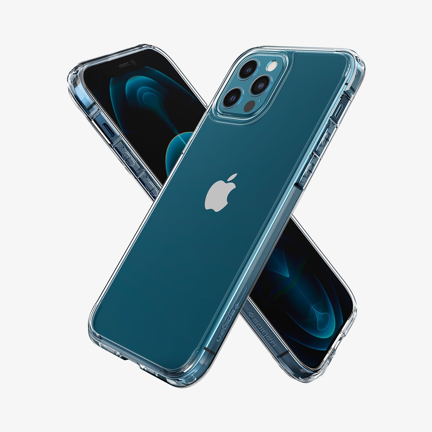 ACS01702 - iPhone 12 Pro / 12 Case Ultra Hybrid in crystal clear showing the back, front and sides