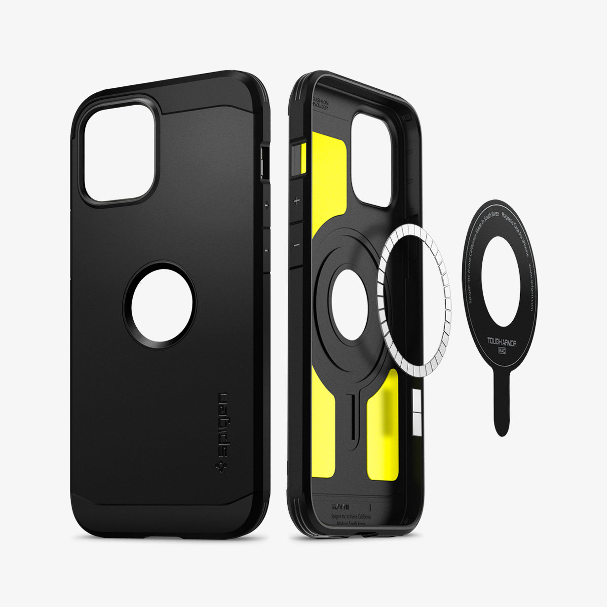 ACS02619 - iPhone 12 Pro Max Case Tough Armor Mag Safe Compatible in black showing the back and inside magnetic ring layers with no device